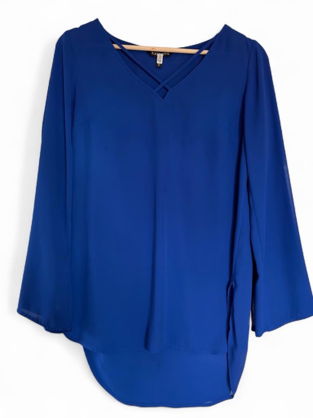 Express Women's Cobalt Blue Crisscross V-Neck Blouse - Picture 2 of 6